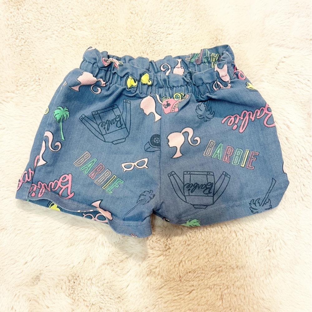BARBIE Short Printed Blue Shorts, Car, Palm Trees, Rollerskates, Size 12M